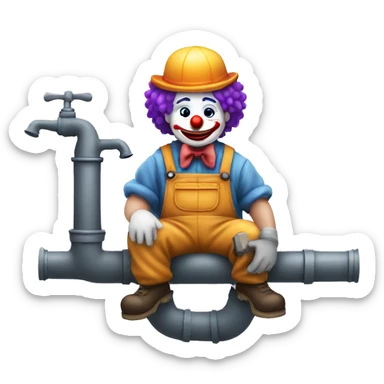 clown face emoji as a plumber sitting and fixing pipe sticker