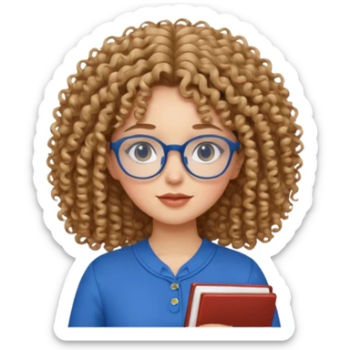 curly hair girl with eyeglasses and blue outfit sticker