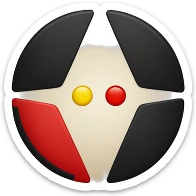 divided horizontally into equal halves of black (top) and red (bottom), with a yellow circle in the centre sticker