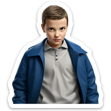 boy in jacket with collar sticker