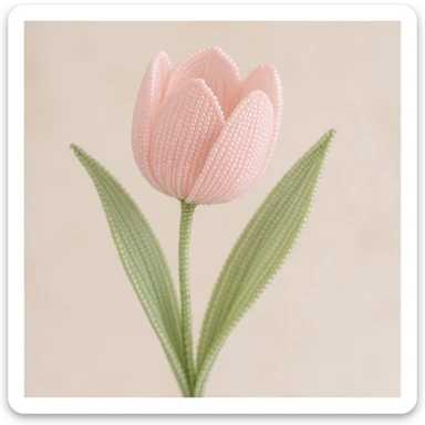 french beaded baby pink tulip, delicate glass seed beads, wirework, soft pastel colors, realistic flower shape, intricate beadwork, delicate and elegant sticker