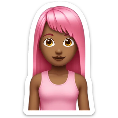 cute girl with long, straight rose hair with fringe  and wearing pink tank top sticker