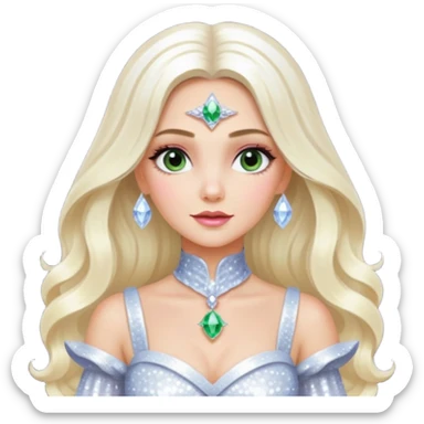 The Good Witch from Oz with long white blonde hair, white sequin outfit sticker