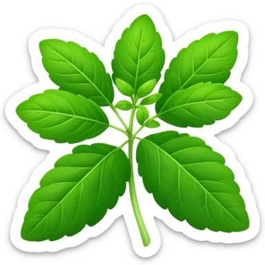 Cinematic Realistic Oregano Emoji, Bold and aromatic, with dark green leaves that radiate flavor and warmth. The plant’s rounded leaves create a lush, hearty growth, while the distinct scent invites comfort and coziness. Soft glowing outline, capturing the essence of bold flavor and herbal richness in a sprig of oregano! sticker