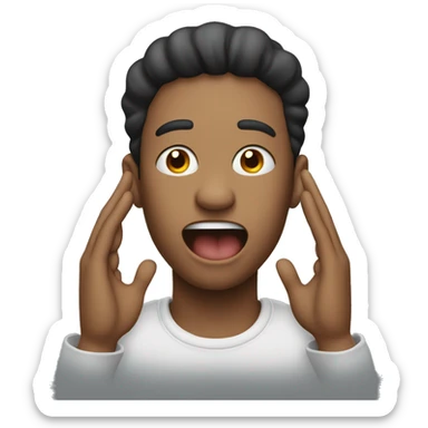 person holding their neck with both hands and tongue out sticker