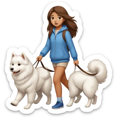 Brown long hair girl walking Samoyed sticker