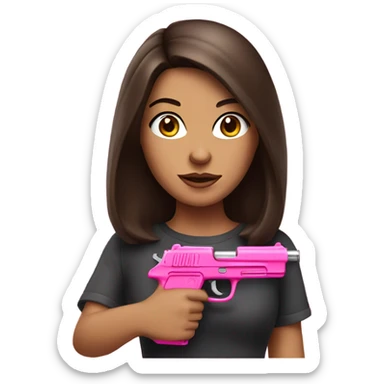 Realistic brunette girl holding pink gun sticker