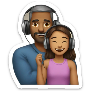 FATHER AND DOUGHTER LISTENING MUSIC whit earphone sticker