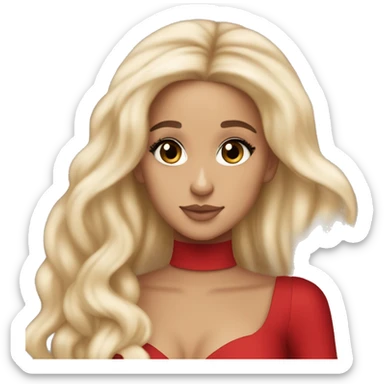 ariana grande, blonde hair, red dress, ethereal posing, light skin sticker