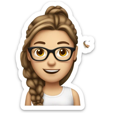 white girl, brown hair in ponytail, glasses and sticking her tongue out sticker
