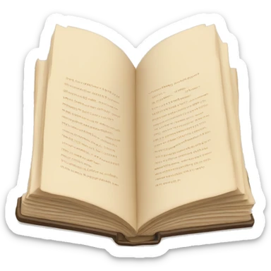 An open, hardcover book, depicted with a beige cover.  sticker