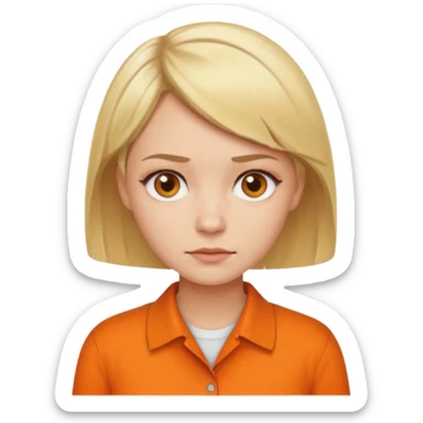 short blonde hair not smiling woman in orange collared shirt sticker