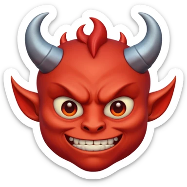 Demon cartoon emoji character, head and shoulders portrait (chest-up crop), centered face, confident and edgy expression, sharp eyes, subtle smirk, small curved horns, clean stylized face, not cute, not scary, modern emoji-style illustration, bold colors, smooth shading, high readability sticker