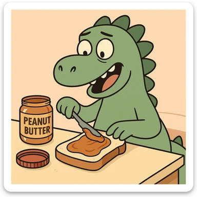 fun style dinosaur spreading peanut butter on bread sticker