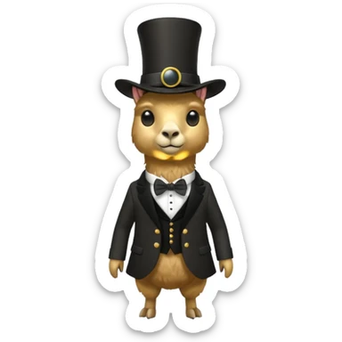 A small golden llama silhouette wearing a black top hat and a monocle full body shot sticker