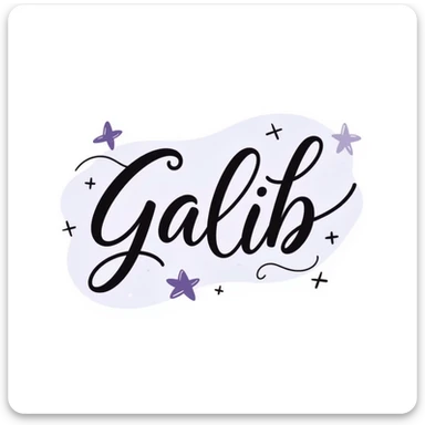 elegant cursive and bold typography of the word 'Galib' in a dreamy style, surrounded by ✨💖🌙💫🔥 emojis, with a soft gold-lavender-blue gradient, luxurious and glowing sticker