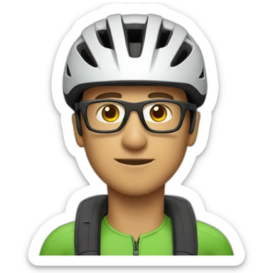 Man with cycling helmet with glasses sticker