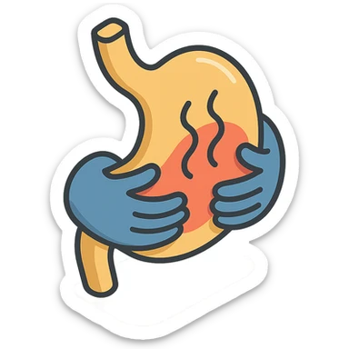 close-up of a painful stomach, stomach and hands with waves of pain, detailed shadows and highlights, no face or legs, transparent background sticker