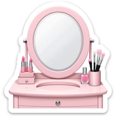 White Makeup vanity with light pink makeup sticker