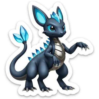 Shiny Futuristic Dusknoir-Salandit-Glaceon-Fakémon-hybrid-creature (full body)  sticker