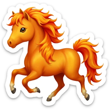Cute smiley face of a fiery horse with a flowing mane, full-length, galloping sticker