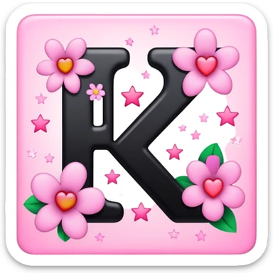 The letters KK in black font with a pink heart stars and flowers sticker