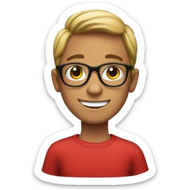 Smiling boy with glasses and red shirt sticker