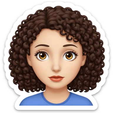 White woman with dark brown curly hair. and black eyes sticker