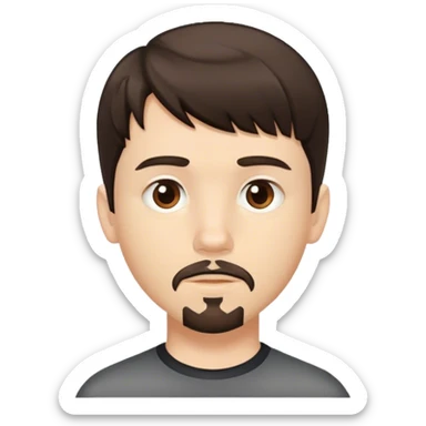 White boy with short dark brown hair, with bangs, brown eyes goatee sticker