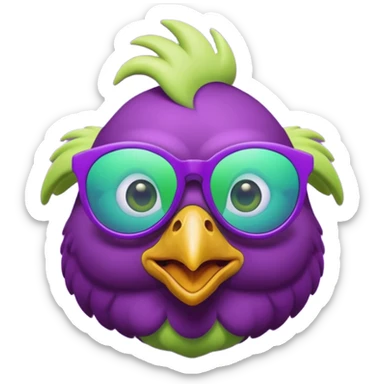 nervous space chicken excited waiting intently with lime green sunglasses, keep chicken same color but add purple teal lime green space galaxy background sticker