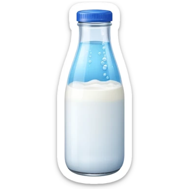 Milk bottle with blue cap and bubbles sticker