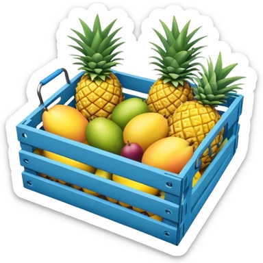 pineapples, mango and passion fruit in a blue crate sticker