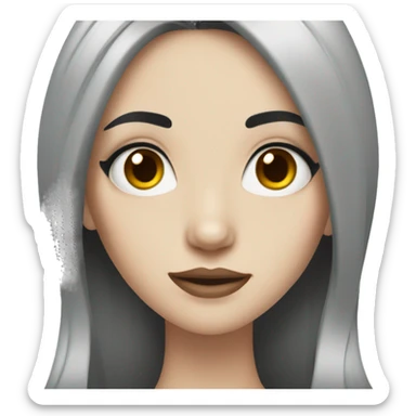 Pale girl with long black hair and makeup sticker