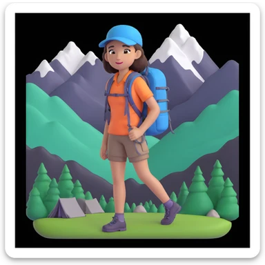 girl back packing mountains in background, close up pose sticker