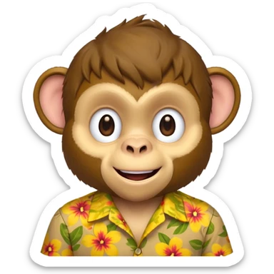 Monkey – cheeky grin, wearing yellow floral aloha shirt. sticker
