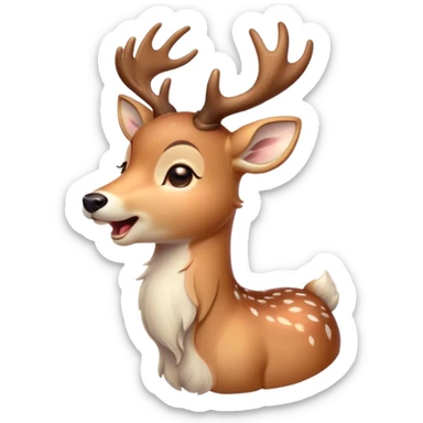 Cinematic Cute Yawning Deer Portrait Emoji, Head tilted slightly with a dramatic, wide-open yawn, revealing a soft, dappled coat and elegantly drooping ears, eyes barely open in drowsy contentment, Simplified yet irresistibly adorable features, highly detailed, glowing with a soft, cozy glow, high shine, relaxed yet expressive, stylized with a touch of natural whimsy, bright and endearing, soft glowing outline, capturing the essence of a sleepy yet affectionate deer, so drowsy it feels like it could stretch right out of the screen and curl up for a nap! sticker