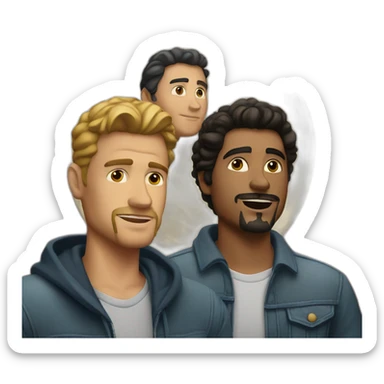 two white guys and a chicano looking at the moon sticker