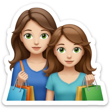 make me and my best friend togheter i have brown hair that falls on my shoulders and brown eyes and she has really long wavy brown hair with a little blonde and green/blue eyes we are shopping and i have BROWN eyes sticker