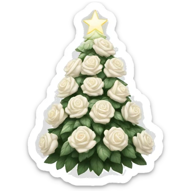 White Christmas tree decorated with big white roses and glowy lights sticker