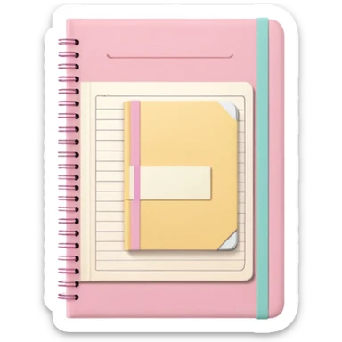 pastel aesthetic notebook, pink cover, slightly open with visible notes inside, beige and yellow paper, soft grain texture, pinterest illustration, no background sticker