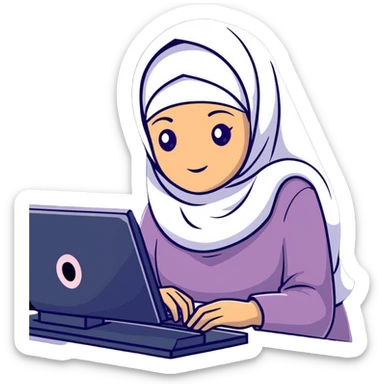 girl wearing hijab as computer science engineer working with metaverse digital world sticker