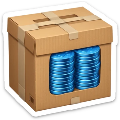 blue coins credit in a cardboard package sticker