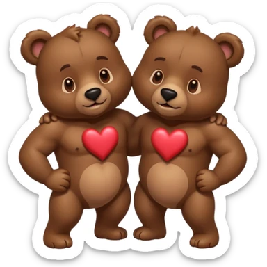 two muscular bears as a couple, affectionate pose, hearts around them sticker