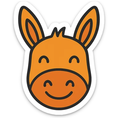Happy donkey head icon in orange tones, color outline style, no background sticker