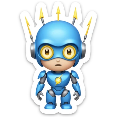 Small round cyber character with a glowing neon-blue C on its chest, big cute robot eyes, and a tiny yellow lightning bolt on its head sticker