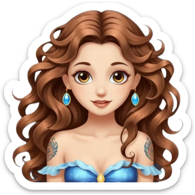 flirty moon fairy woman long wavy brown hair tattoos wink sparkle sticker