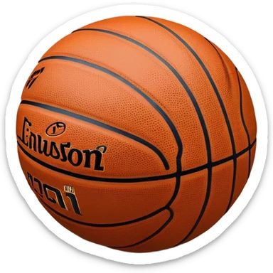 Cinematic Realistic image of a basketball resting on a polished court surface, with finely detailed textures and subtle reflective highlights, evoking a sense of calm before the game’s intensity sticker