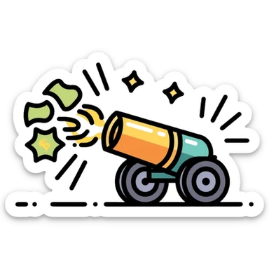 cash cannon shooting dollar bills sticker