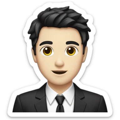 androgynous white boy bang black straight hair white shirt black tie sticker