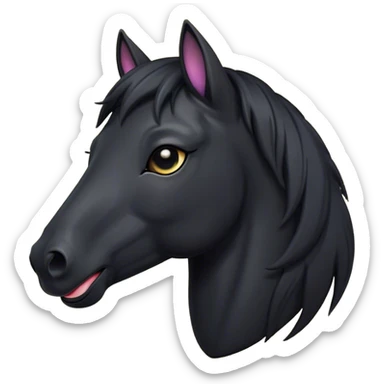 Cinematic Cute Yawning Black Horse Portrait Emoji, Head tilted slightly with a dramatic, wide-open yawn, revealing a soft, sleek black fur with a subtle shimmer, floppy ears slightly drooping, round dark eyes barely open in drowsy contentment, Simplified yet irresistibly adorable features, highly detailed, glowing with a soft, cozy glow, high shine, relaxed yet expressive, stylized with a touch of whimsy, bright and endearing, soft glowing outline, capturing the essence of a sleepy yet affectionate horse, so drowsy it feels like it could stretch out of the screen and curl up for a nap! sticker